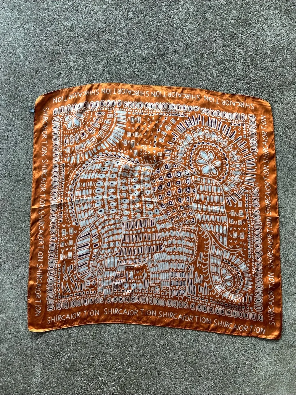 Elephant Folk Art Print Satin Scarf